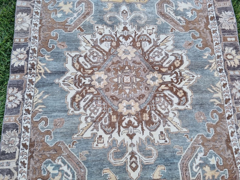 5'1x8'9 Antique Uushak Rug, Vintage Rug,interior designer rug,Faded Colors rug,Saloon Rug,Distressed-Low Pile Wool Rug,156267cm image 9