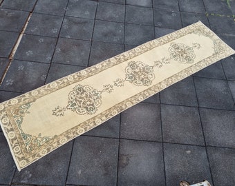 3x11 Rug, Vintage Ushak Runner Rug, 2'9" x 11'3 Vintage Anatolian Rug Size: 84 x 344 cm,Pale Muted colors rug,Low pile Rug,Kitchen Rug