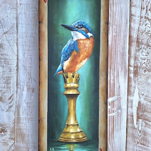 Kingfisher painting on box canvas kingfisher painting bird painting kingfisher art wall art acrylic painting realistic painting birds