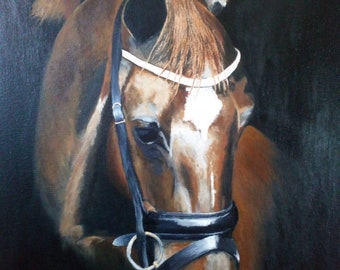 horse portrait painting on canvas horse painting brown horse painting horse art equine portrait painting  art on canvas realistic horse art