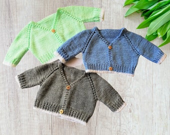 Knit baby boy sweater 0 to 3 month. Baby boy cardigan. Newborn sweater. Knit baby cardigan 0-3 months.  Baby shower gift. Baby boy gift.