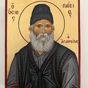 Saint Paisios of mount Athos handmade painting iconography orthodox icon art wall home decor