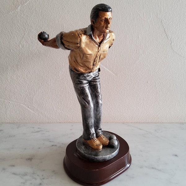 Boule Spieler,  Statue, Figur, Sportler Figur,  1980er Jahre, Vintage