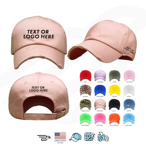 Personalized Embroidered Distressed Hat,  Adjustable Customized Distressed Hat, With Your Text or Logo, Also 3D embroidery available