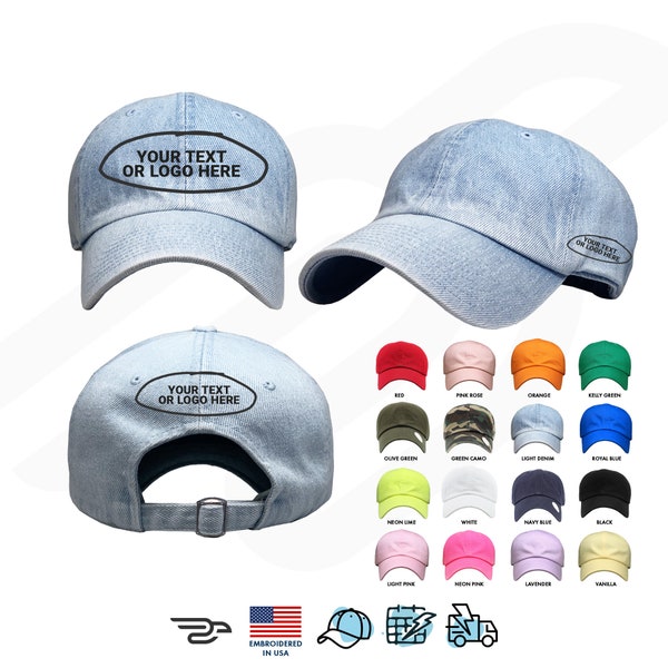 Personalized Embroidered Dad Hat, Premium Adjustable Customized Hat, Embroidered With Your Own Text or Logo, also 3D embroidery available