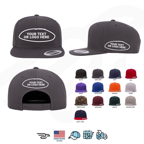 Custom Snapback Hat, Embroidery, Customized Flat Bill, Premium Snapback