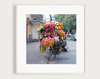 Colour Photography Hanoi | Bike with Flowers | Wietnam Art Print | Asian Art Print | Photography Print | Asia Wall Art | Asia Cityscape