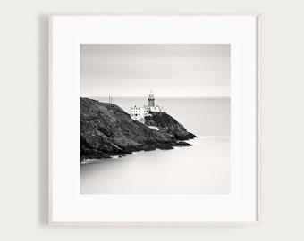 Howth Lighthouse Print | Fine Art Black and White Photography | Irish Landscape Print | Dublin Art | Travel Photography | Irish Wall Decor