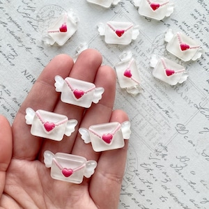 Envelope Magnets or Pushpins, Magnets, Pushpins, Mail Flower Magnets, Flower Magnets or Pushpins, Tiny Envelope Magnets, Pink Rose Magnets image 1