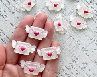 Envelope Magnets or Pushpins, Magnets, Pushpins, Mail Flower Magnets, Flower Magnets or Pushpins, Tiny Envelope Magnets, Pink Rose Magnets