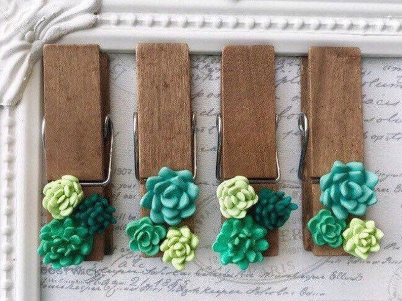 Succulent Clothespin Magnets, Wood Clothespin Magnets, Cactus Clothespin Magnets, Magnets for boards, Succulent Magnets, Wedding Favors image 1