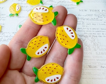 Lemon Magnets, Fruit Magnets, Citrus Magnets, Yellow Magnets, Magnets, Pushpins, Fridge Magnets, Food Magnets