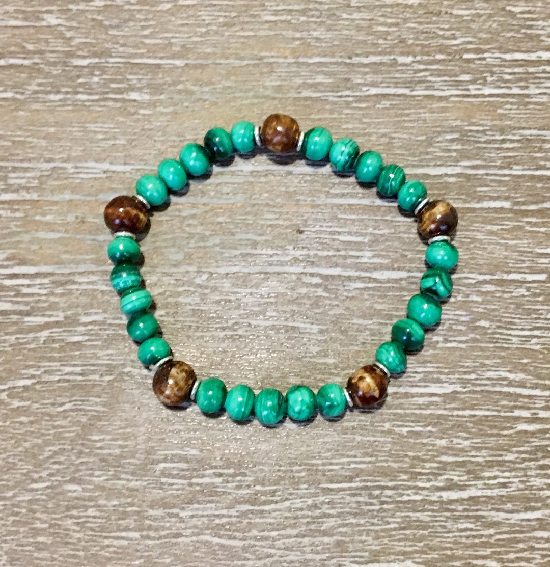 Bracelet Perles Vert Jade Extensible – Unisexe, Tendance, Neuf Avec étiquettes