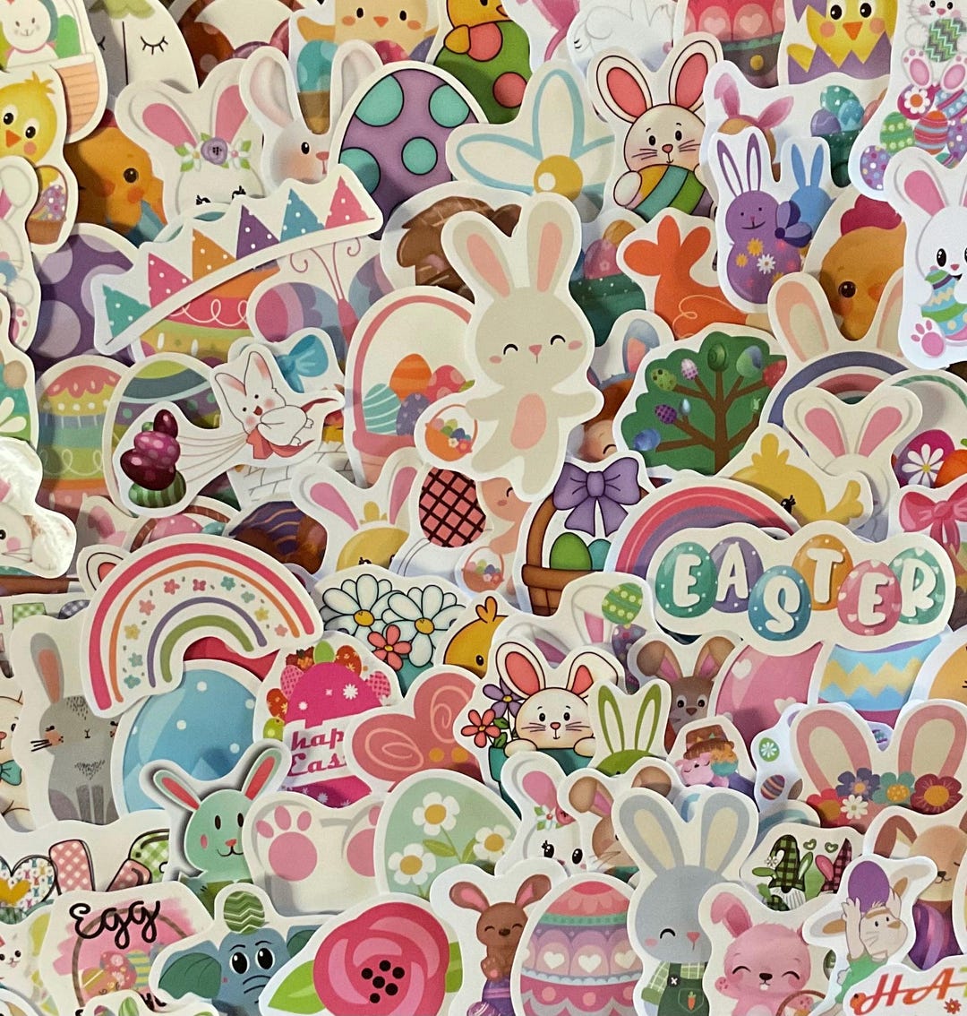 100 PCS Easter Sticker Pack, Fun Bunny Egg Spring Floral Designs ...