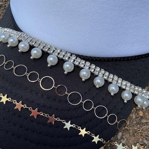 Trucker Hat Chain, Hat Accessories, Pearl Chain, Gold Star Hat Chain, Patch Hat Chains, Cap Jewelry, chains for hats, baseball cap chain