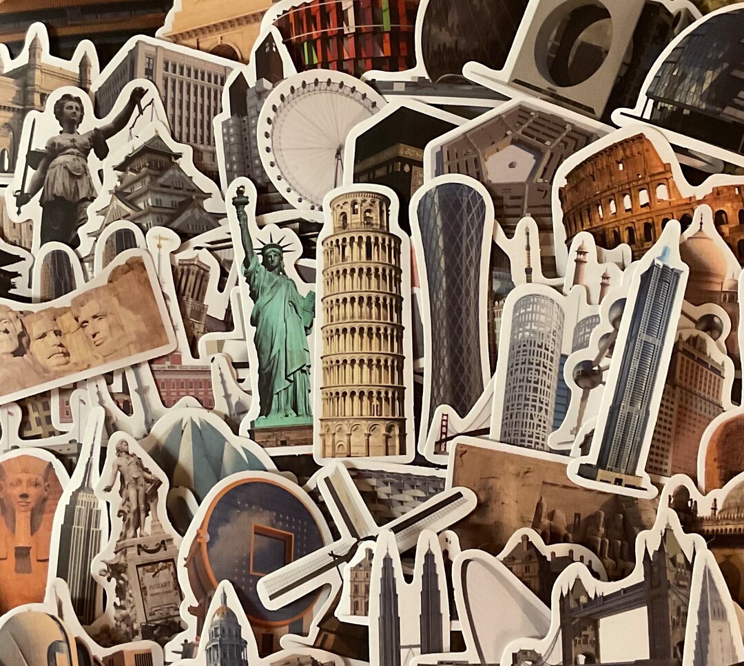 World Landmark Stickers: 50 PCS Travel Scrapbook Stickers - Etsy