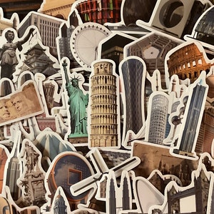 50 PCS World Landmark Sticker Pack, Scrapbook Stickers, Travel Stickers, Waterbottle Stickers, Laptop Stickers, Gift For Kids, Geography