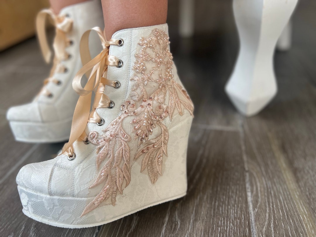 champagne wedge shoes