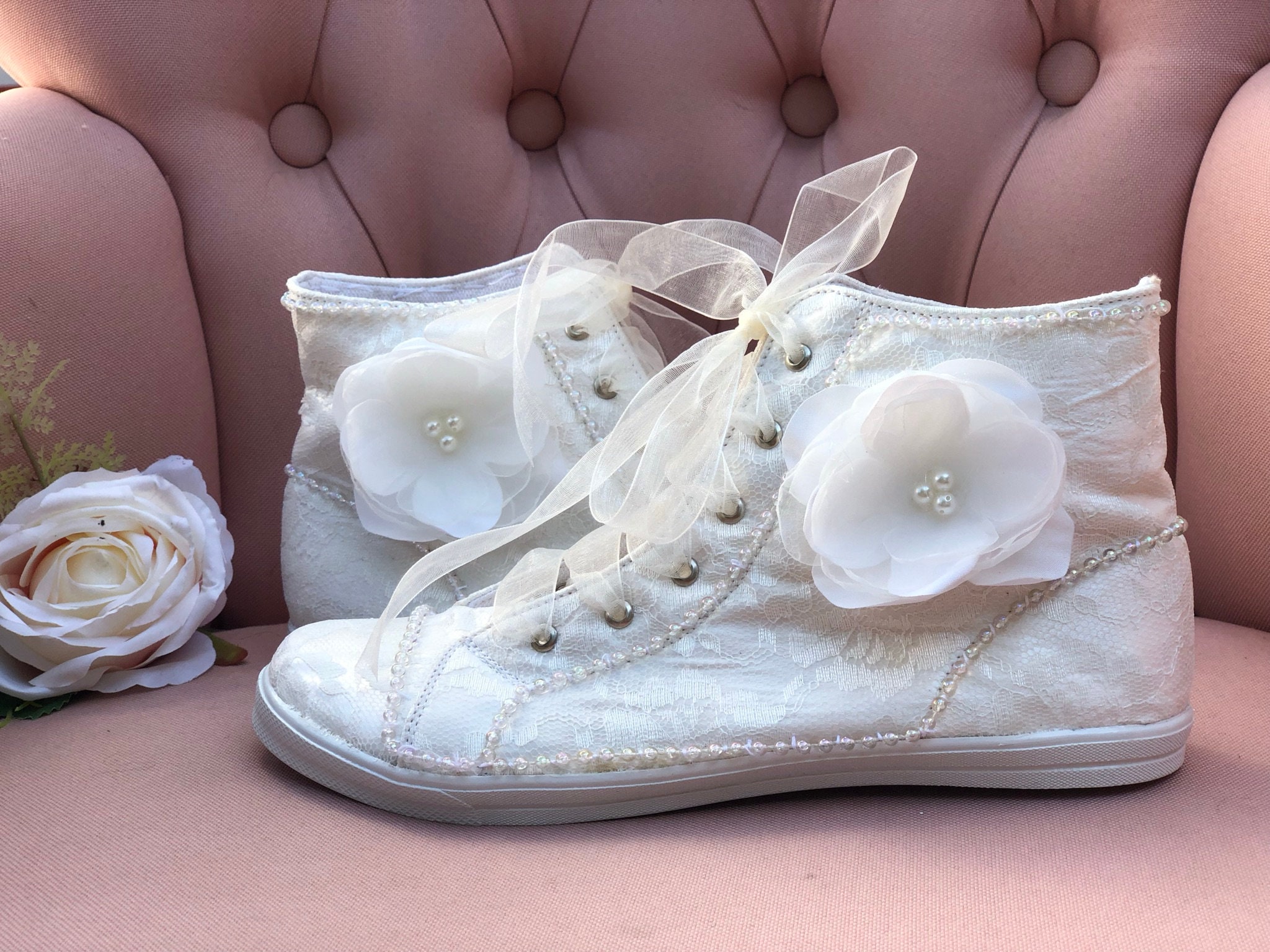 Lace Wedding Sneakers for Flower Girls White Holy Communion Shoes