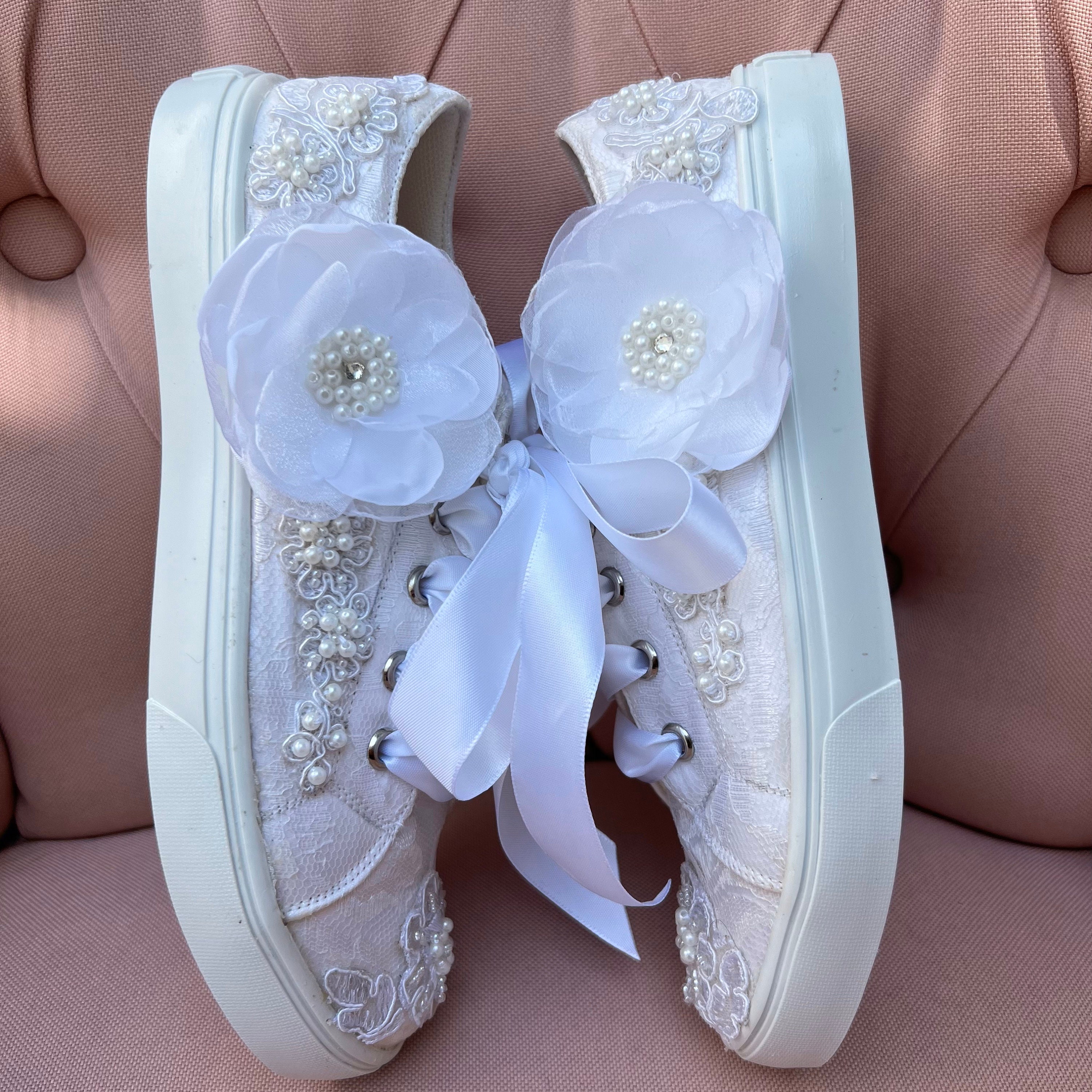 Satin Bow White Baby Girls Canvas Sneakers Tennis Shoes Bling Casual Shoes  Sport Shoes for 1st Birthday Gift