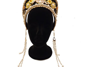 Renaissance women's Tudor Headdress Deluxe, Hair Accessories Crown Headwear Decoration Black