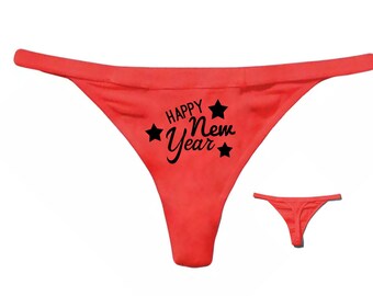 Happy NEW YEAR, Cotton Spandex Thongs Underwear G-strings, for Good Luck, Women's Breathable Cotton Thong Pantie (RED Color)