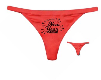 Happy  NEW YEAR 2021, Cotton Spandex Thongs Underwear G-strings, for Good Luck, Women's Breathable Cotton Thong Pantie (RED Color)