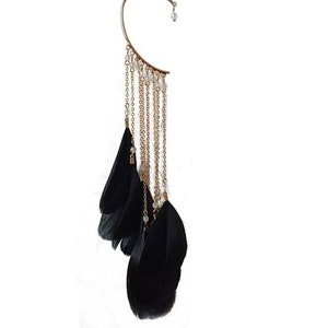 Pair of Ear Crawler Climber2 pieces Womens Tassel Feather Long, Ear Wrap Charm Cuff Earring Non Pierced Drop Dangle Earrings for Women BLACK