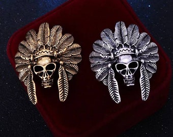 Handcrafted  Vintage Skull Feather Lapel Pins