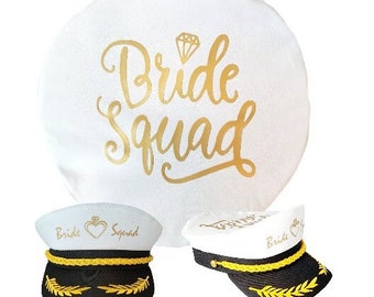 BRIDE SQUAD, Cotton Yacht Boat Ship Sailor,Gold Letters, Bachelorette,Adjustable, Pool Party, Bachelorette,Cruise