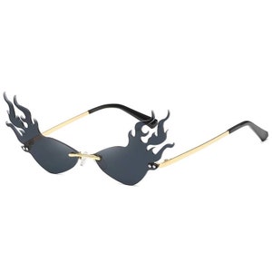 Fire Flame,FUTURISTIC, Sunglasses Festival, Party Flame Rimless Sunglasses Flame Shape