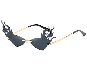 Fire Flame,FUTURISTIC, Sunglasses Festival, Party Flame Rimless Sunglasses Flame Shape