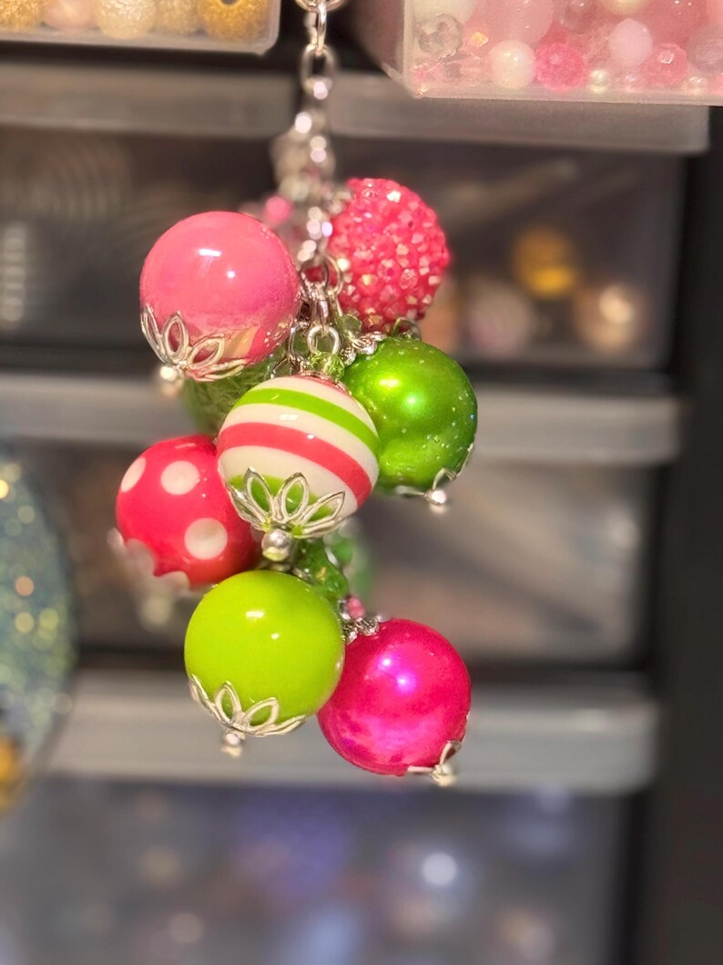 Gorgeous Chunky purse charm in various shades of Lime Green and Hot Pink. I call it Cherry Limeade! Would even look cute on book bag. image 4