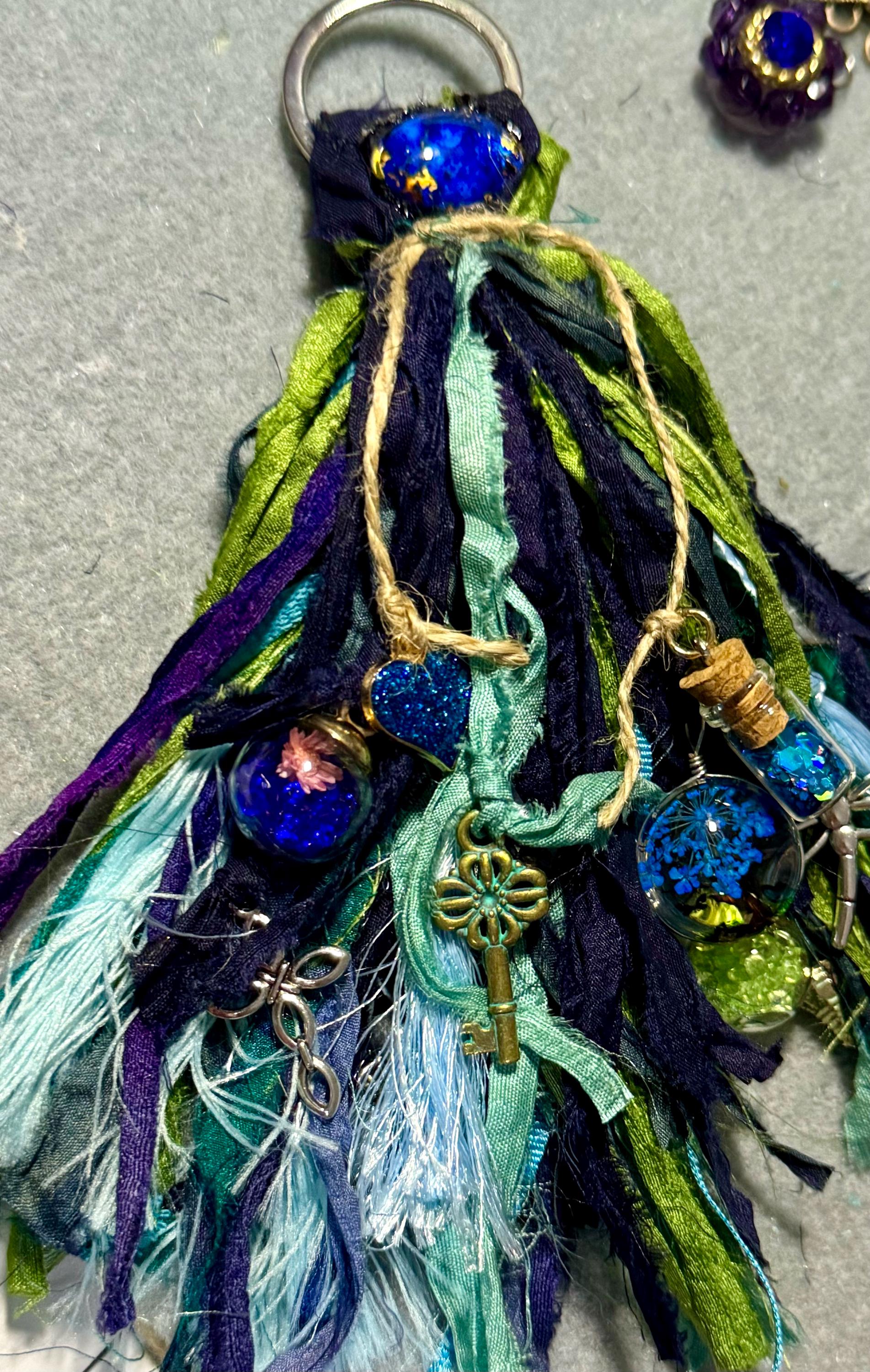 Boho Sari Silk Keychain/purse Tassel or Rearview Mirror Decor