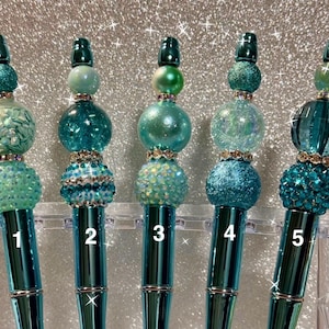 All new designs. Beautiful Aqua/Turquoise beaded ink pen. Great gift for  your bridesmaids ,giveaways ,Mothers Day,add to a planner for gift