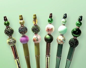 Beautiful shades of green   beaded ink pens that are refillable,great bridesmaids gifts,party favors,birthday gift or mother's day.