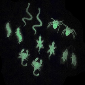 Glow in the Dark Glitter Creature Earrings, Creepy Halloween Earrings, Repurposed Plastic Toy Earrings, Scorpion, Cockroach, Centipede