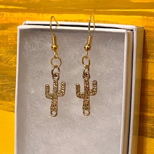 Dainty Desert Dweller: Tiny Gold Bohemian Cactus Plant Mom Earrings