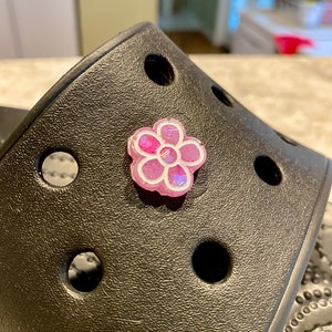 Pink Pastel Heart Glitter Daisy Flower Shoe Clog Charm