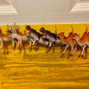 Hooved Animal Earrings, Plastic Toy Animal Earrings, Hippo, Moose, Camel