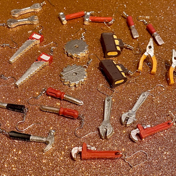 The Toolbox: Home Improvement Tools Earrings, Hammer, Drill, Saw, Chisel, Screwdriver, Quirky Earrings