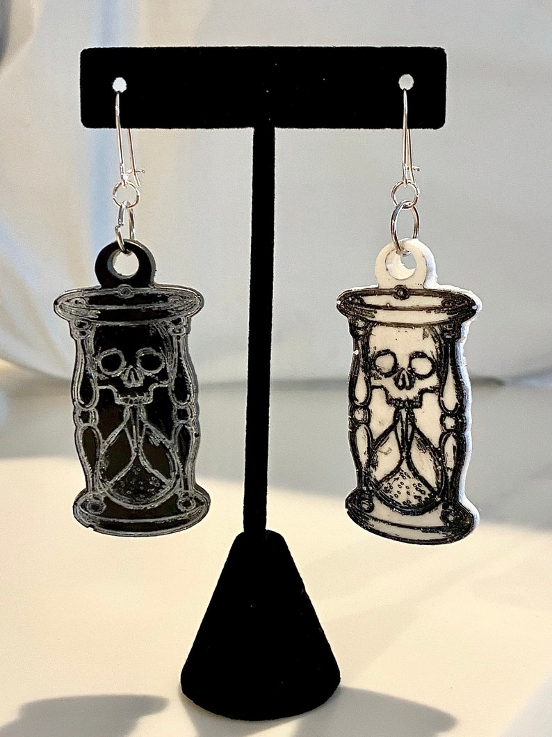 Made to Order Unus Annus Inspired Skull in Hourglass Resin Earrings Memento Mori
