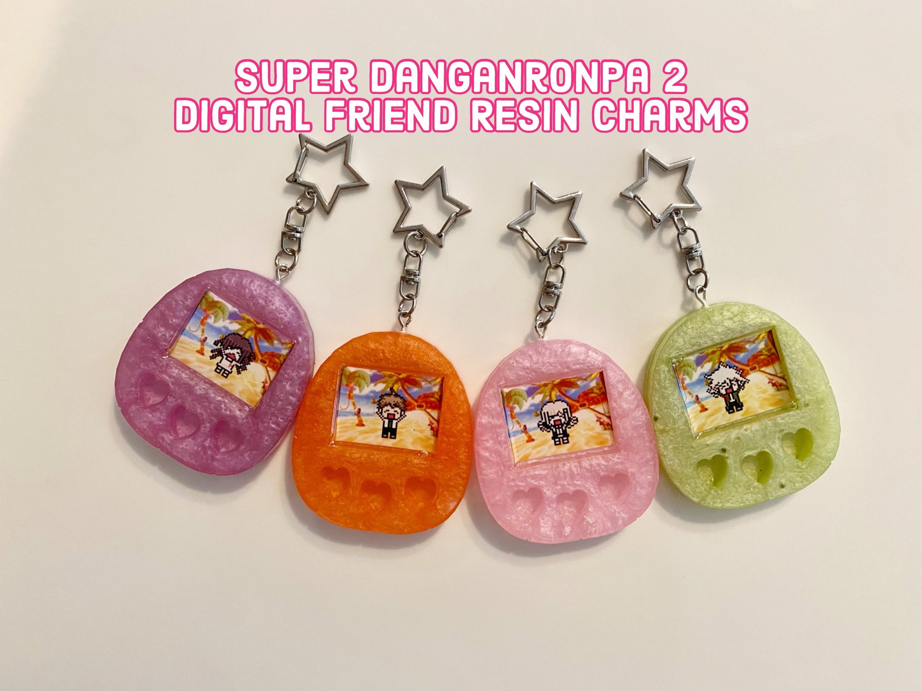 Super Danganronpa 2 Handmade Keychains, Resin Digital Pet Keychains, Danganronpa Charms, Mikan, Chiaki, Hajime, Nagito