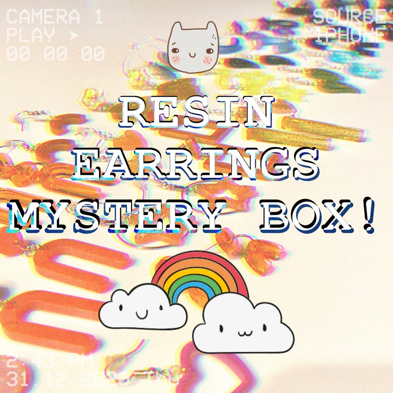 Rainbow Glitter Resin Earrings MYSTERY BOX Fun Earrings Cute Earrings Quirky Earrings Retro InspiredEarrings Kawaii Earrings