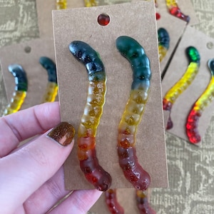 Realistic Watercolor Gummy Worm Kidcore Resin Earrings