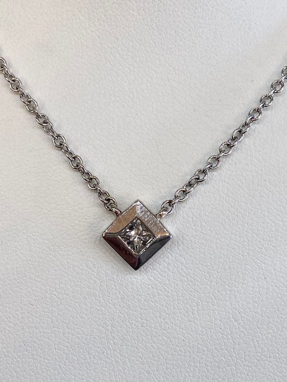 STUNNING 14k white gold princess cut bezel pendant - image 2