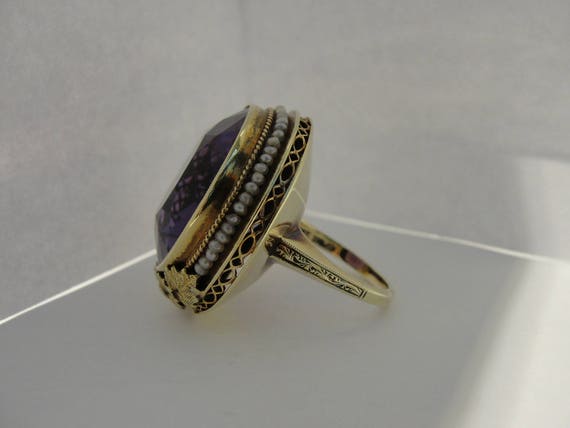 Antique 14k Yellow Gold Handmade Amethyst and Pea… - image 3