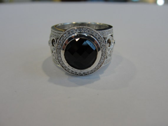 Sterling Silver Antique Style Wide Black Onyx and… - image 2
