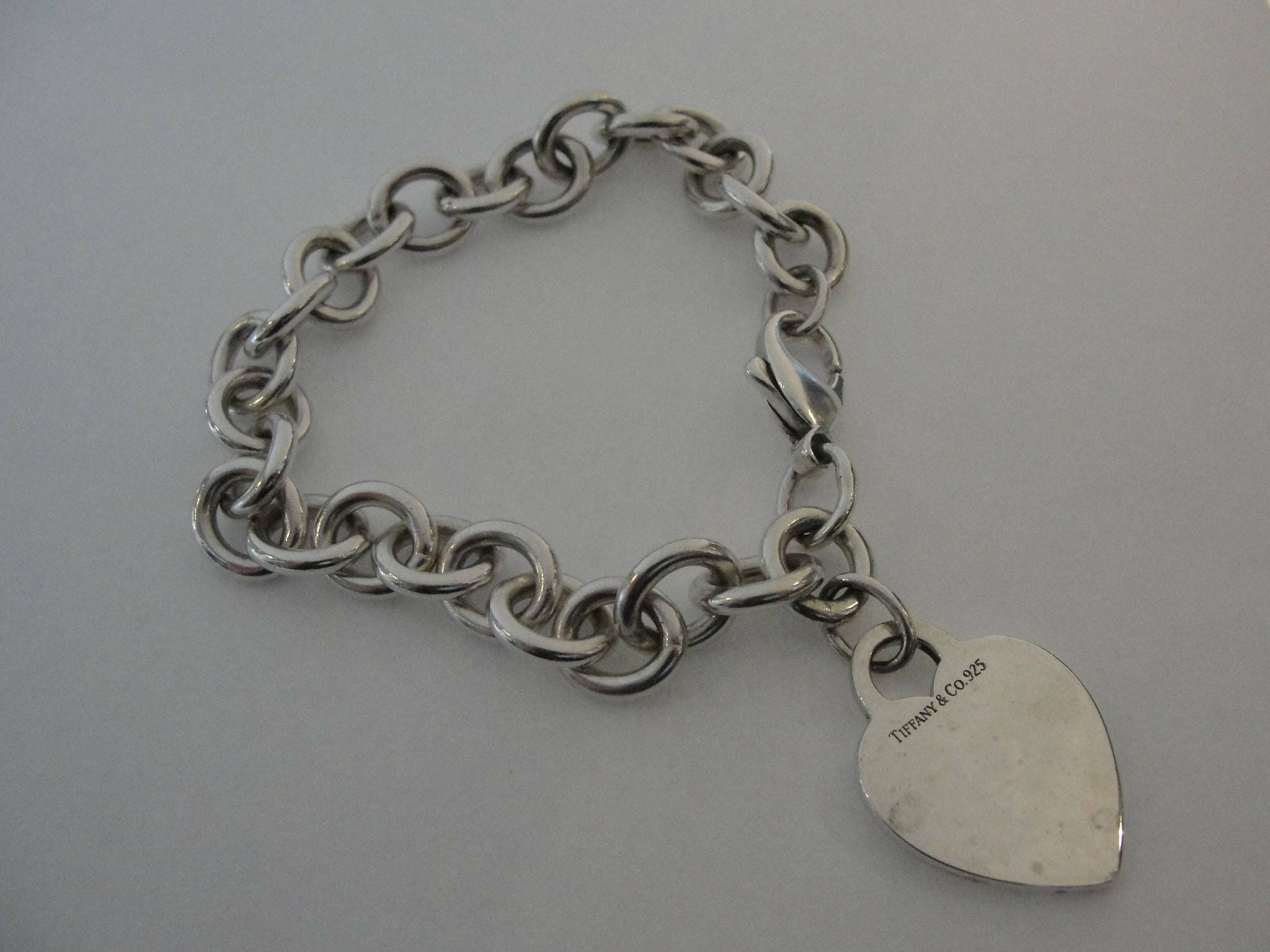 Vintage Tiffany & Co Sterling Silver Heart Tag Charm Bracelet 