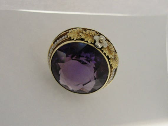 Antique 14k Yellow Gold Handmade Amethyst and Pea… - image 5